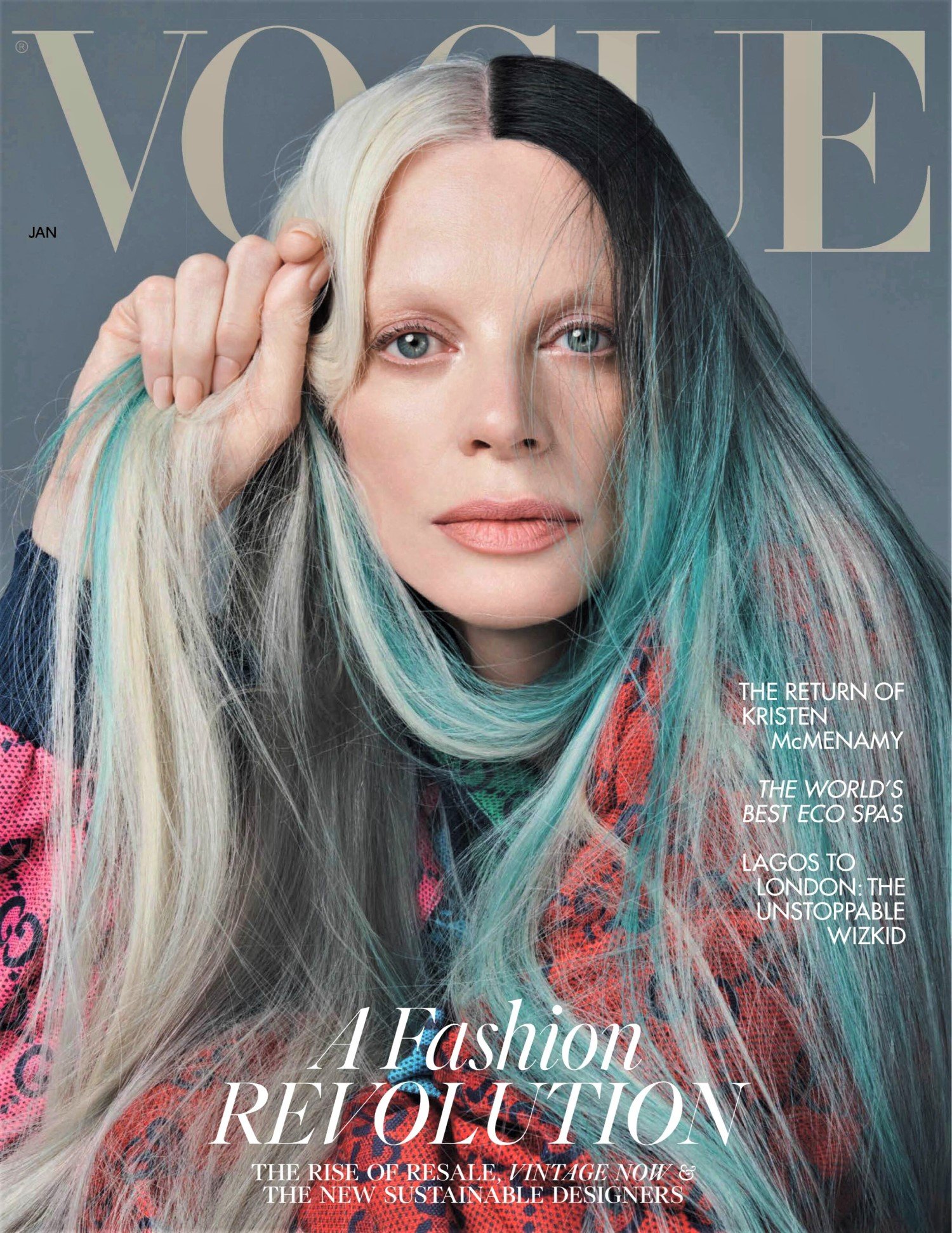 Kristen McMenamy by Steven Meisel for Vogue UK January 2022 — Anne